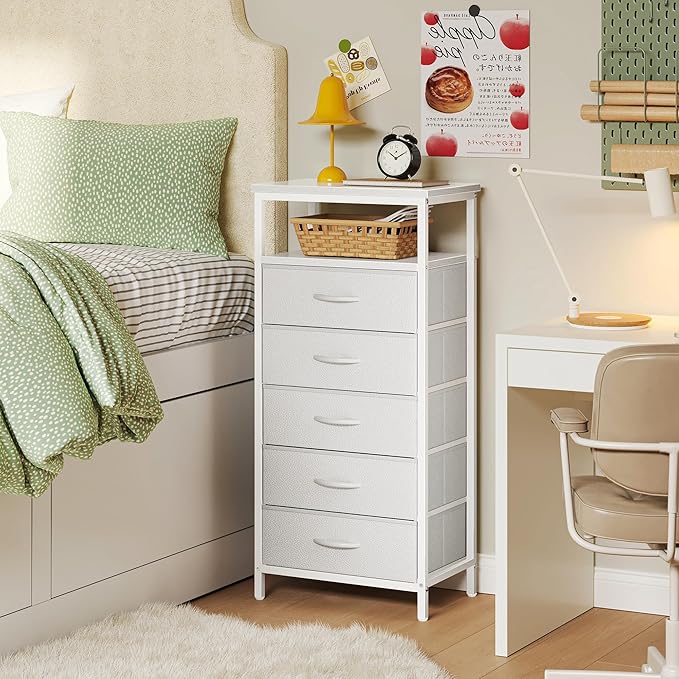 Huuger White Dresser with 5 Drawers & Charging Station, Tall Dresser