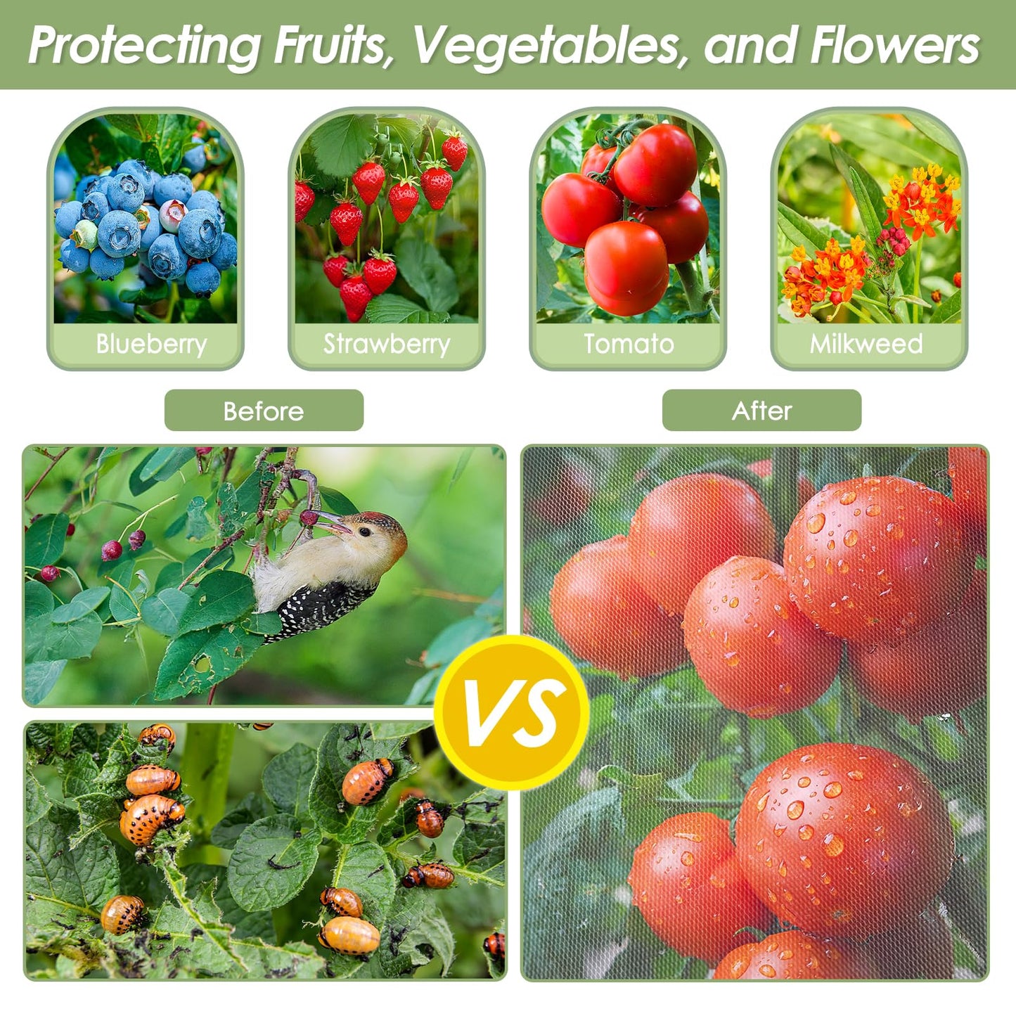4PCS Insect Bird Barrier Mesh with Zipper Drawstring, Blueberry Bush Netting Cover Insect Bird Netting Tomato Protective Cover Garden Mesh Netting for Vegetables, Fruits, Trees, 3.94Ft x 4.92Ft