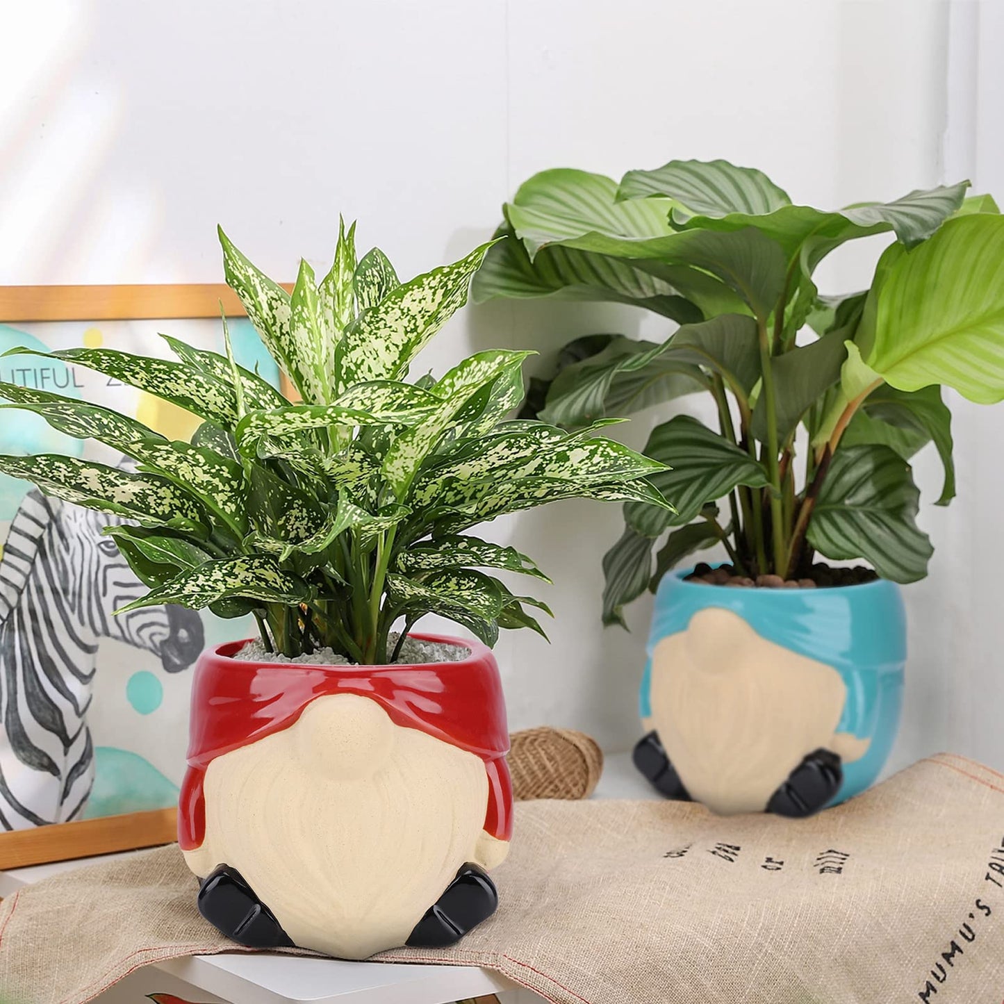 Chonsun Ceramic Planter 6 Inch Plant Pots Indoor Outdoor Flower Pots Succulent Plant Pot Mid-Century Planter Ceramic Blue Gnomes