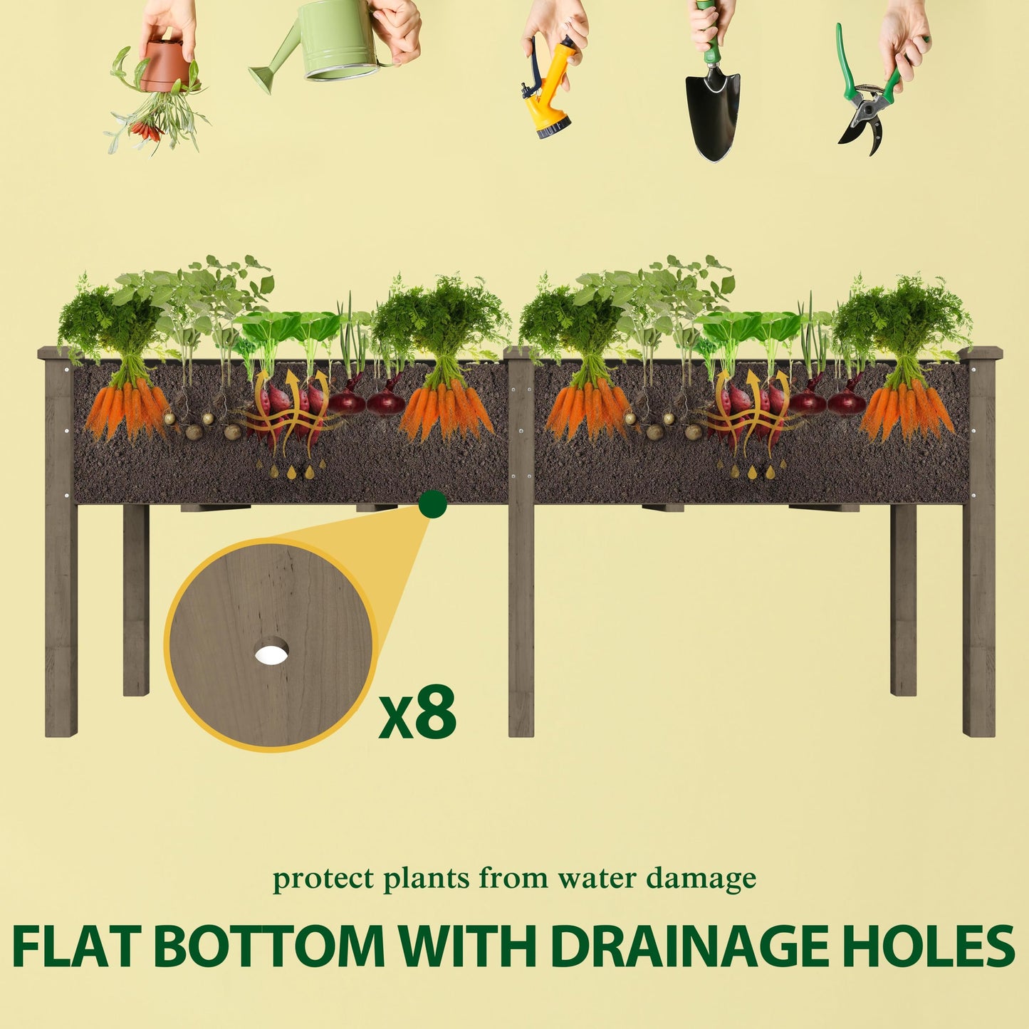 Yardenaler 72x23x30in Outdoor Raised Garden Bed with Legs, 2x6FT Elevated Wood Planted Box with Divider Panel & Drainage Hole, Ideal for Deep Rooted Vegetables, Flowers, Backyard and Patio, Brown