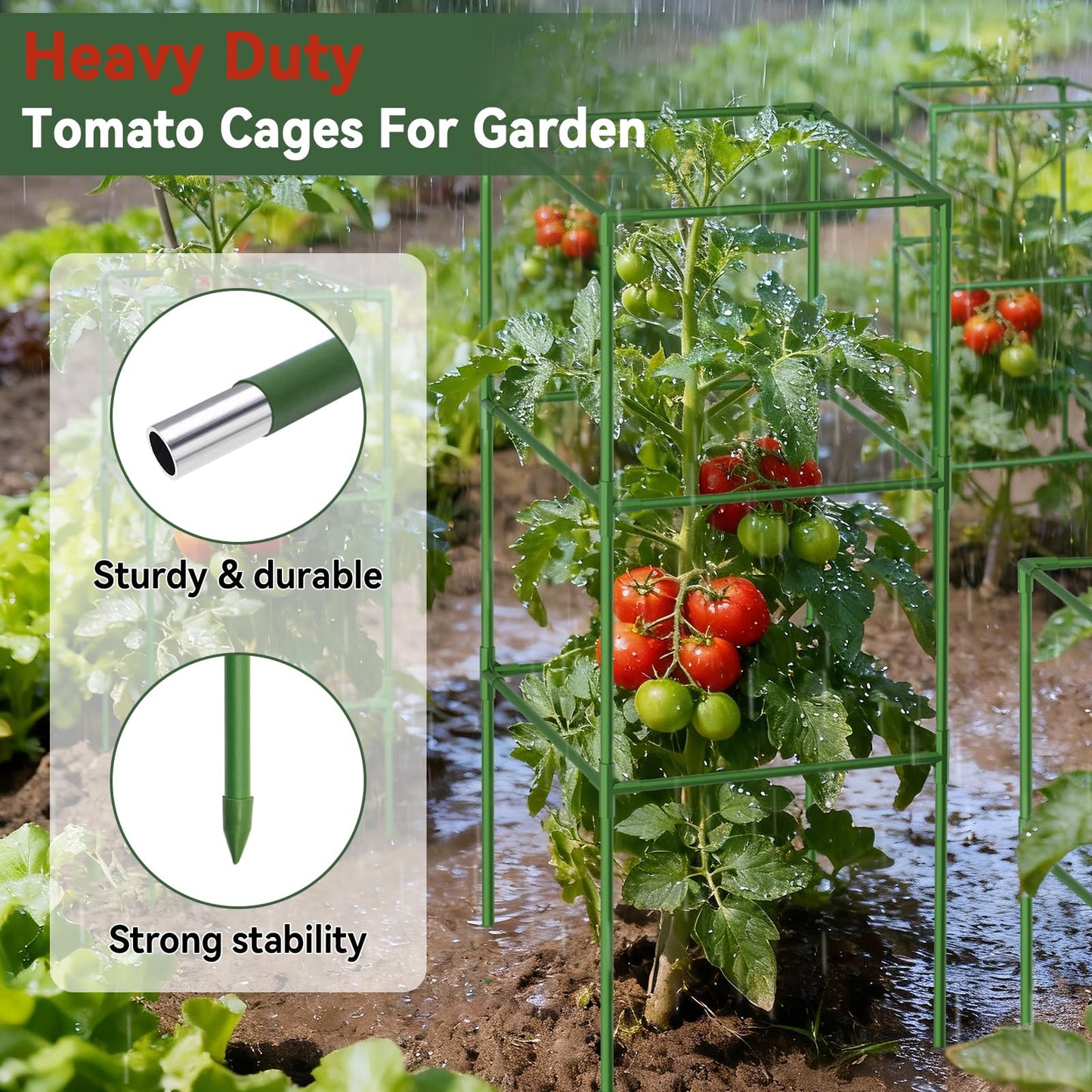 Halatool 2 Pack 45in Tomato Cages for Garden, Heavy Duty Adjustable Square Tomato Trellis for Climbing Plants – Green Plant Support Stakes for Vegetables Flowers Fruits & Raised Bed Outdoor