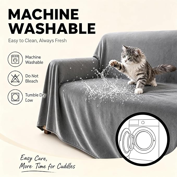 LOllON Velvet Couch Cover for Cats Dogs Kids