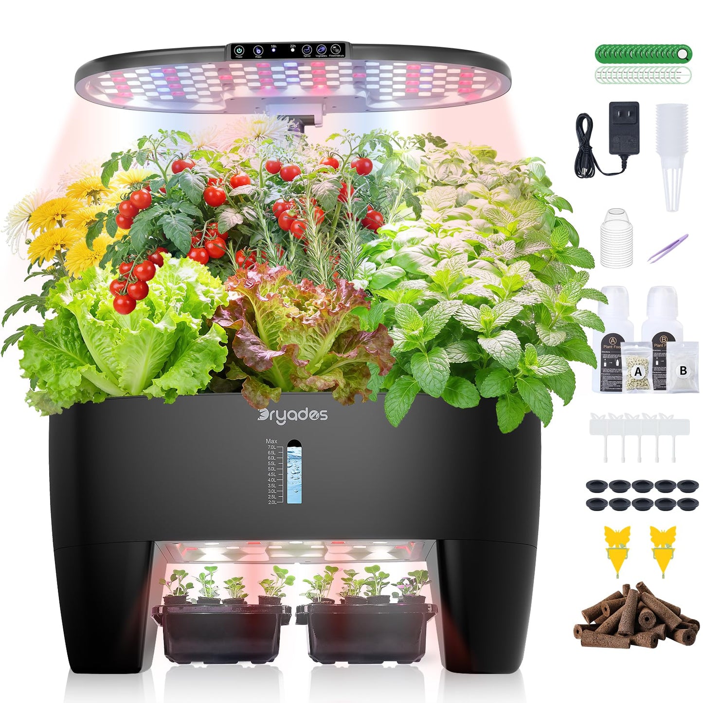 DRYADES Hydroponic Growing System Kit 16 Pods, Smart Herb Garden with Sprout Mode Can Seedling in Advance & 24W Full Spectrum LED Grow Light, Indoor Garden Planter for Home/Office/School (Black)