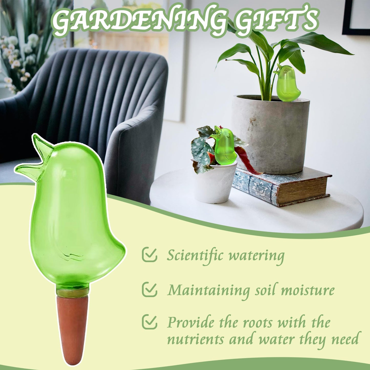 4 Pack Self Watering Spikes, Indoor Plant Watering Globes, Bird Shape Automatic Irrigation Spikes,Plant Watering Devices (Green)