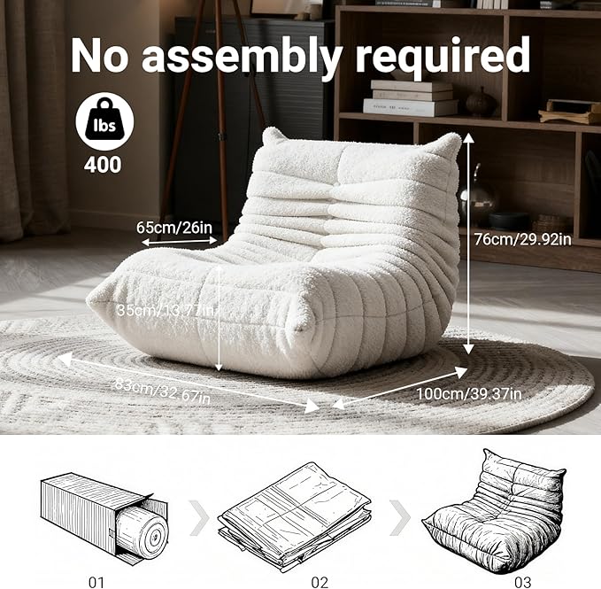 Giant Bean Bag Chair for Adults, Comfy Chair for Bedroom, Memory Foam Chair