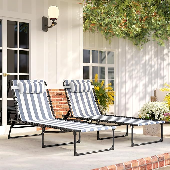 Outsunny Folding Chaise Lounge Chair Set of 2, Patio Sun Tanning Chair
