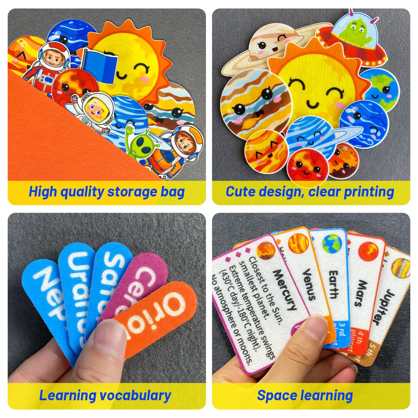 PENGFULL Felt Flannel Board Story Pieces for Toddlers Preschool,Kids Interactive Storytelling Teaching Play Kits for Flannel Board or Felt Board,with Words Felt Pieces(Solar System)