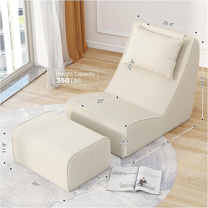 Giant Bean Bag Chair for Adults, Corduroy Chaise Lounge