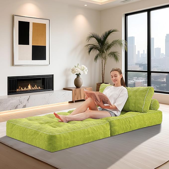 HABUTWAY Folding Sofa Bed, Convertible Sleeper Chair Bed w/Dual-Pillow & Handle