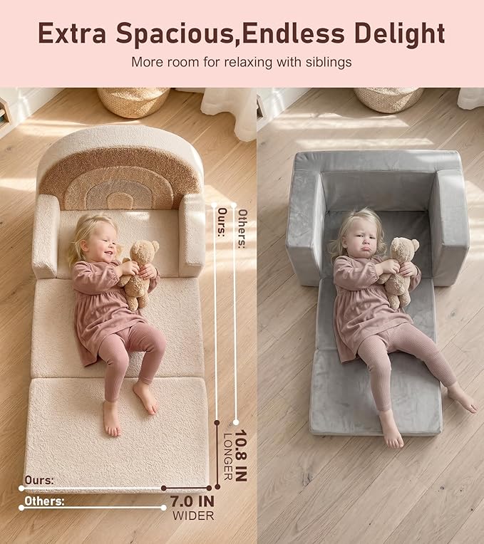 little dove Extra Wide Soft Toddler Couch Fold Out, Comfy Toddler Chair