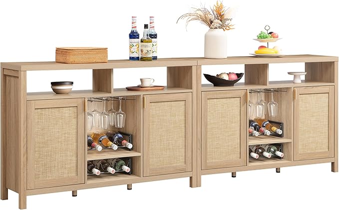 SICOTAS Rattan Coffee Bar Cabinet, Farmhouse Liquor Cabinet