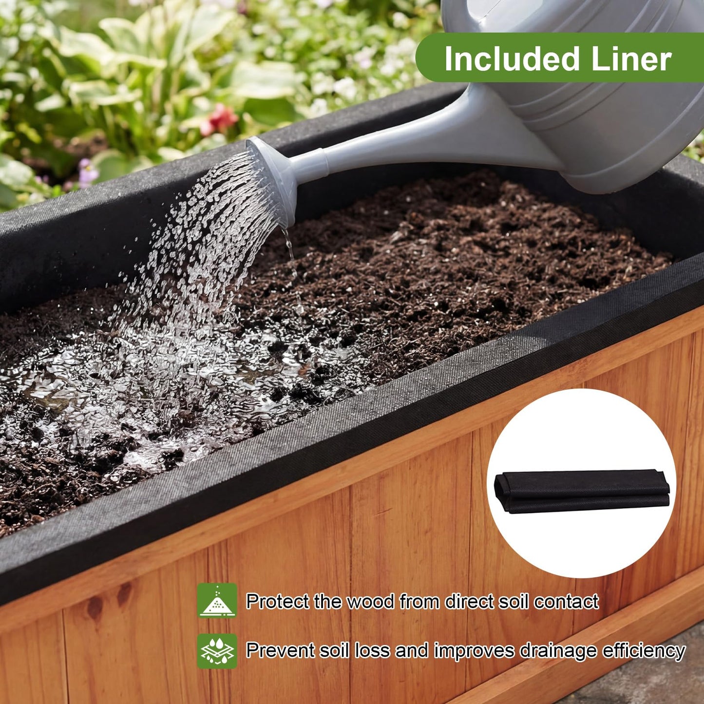 Giantex Outdoor Raised Garden Bed, 40” x 13” x 12” Pine Wood Planter Box with 3 Drainage Holes, Removable Bottom & Bed Liner, Rectangular Flower Container for Vegetables, Herbs, Indoor & Outdoor