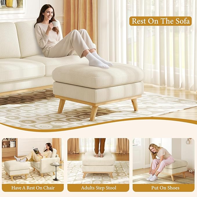 Vesgantti Large Ottoman for Modular Sofa, 29.5" Corduroy Pouf Ottoman