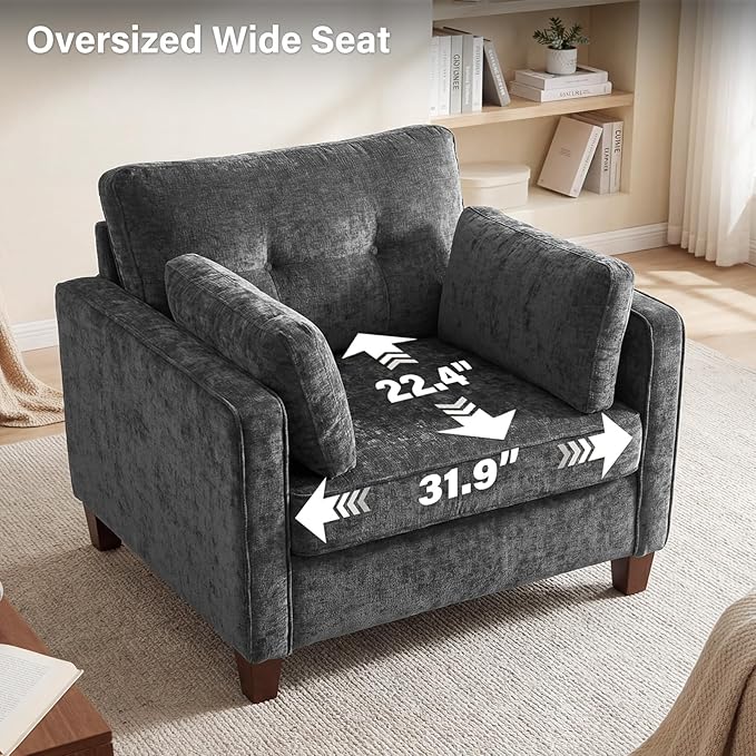 Luxury Oversized Accent Chair Set of 2, 40.9" Upholstered Piping Single