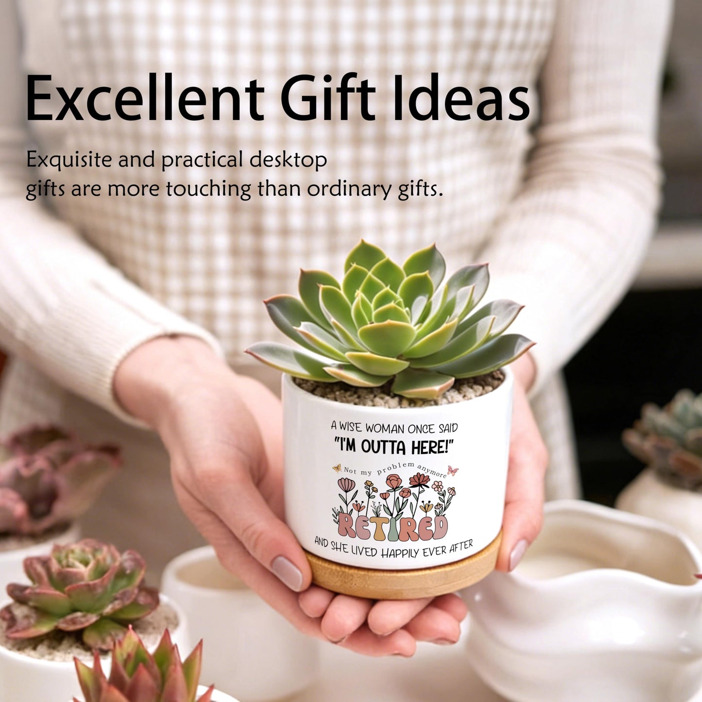 EVIHCG Retirement Gifts Planter Pots, Retired Gifts for Women, A Wise Woman Once Said Retirement Ceramic Succulent Plant Flower Planters for Home Office Desk Table Shelf(No Plants)