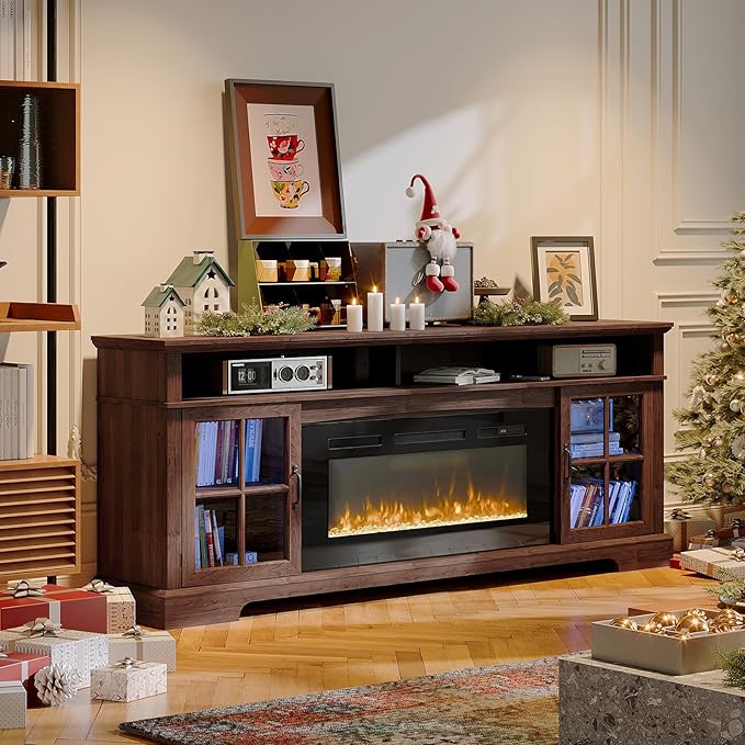 70" Fireplace TV Stand, Farmhouse Entertainment Center