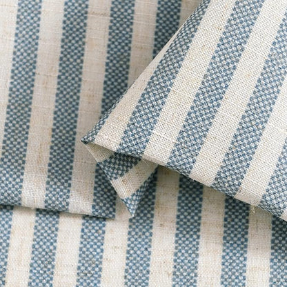 jinchan Tab Top Linen Kitchen Curtains 36 Inches Striped Tier Curtains Farmhouse Modern Cafe Style Small Window Treatments Airy Light Filtering Rod Pocket for Living Room Bathroom 2 Panels Blue