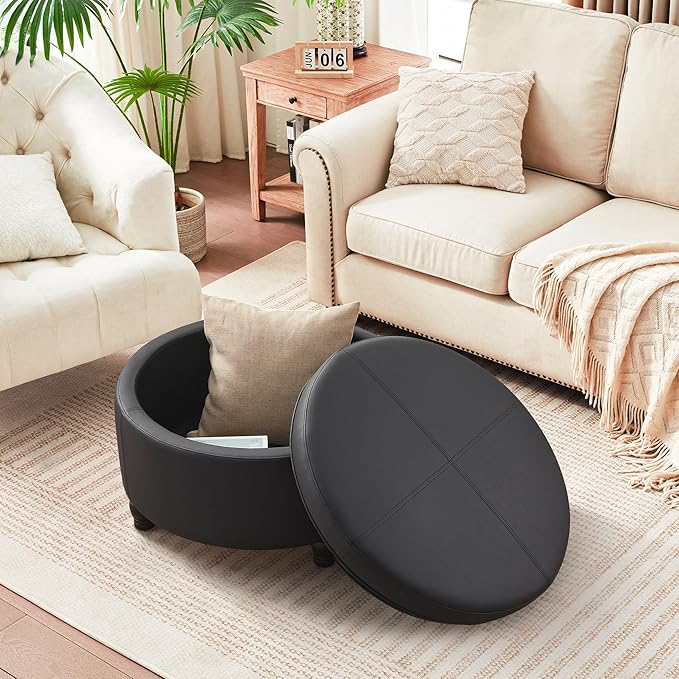 30-Inch Round Storage Ottoman, Modern Ottoman Coffee Table