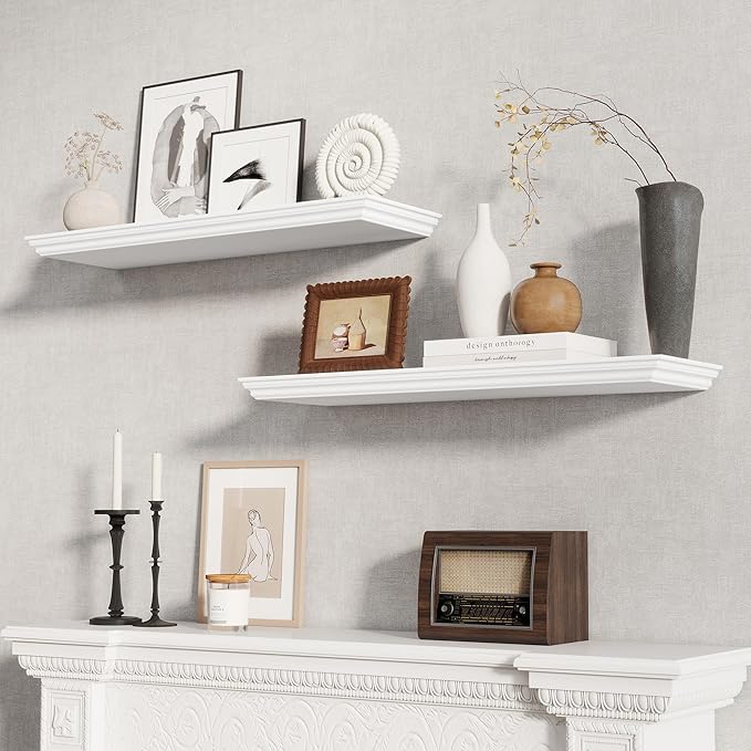 Fun Memories Floating Shelves 32 Inch Long, 9.3 Inch Deep Classic Crown Molding