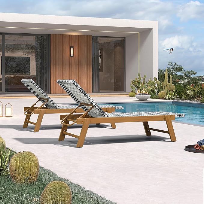 PURPLE LEAF Extra Large Patio Chaise Lounge 2 Pieces French Outdoor Wicker