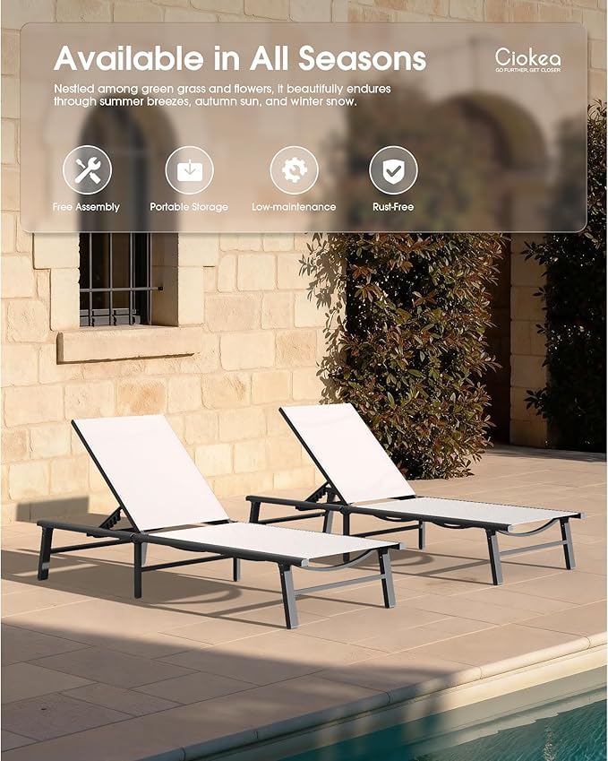 Ciokea Foldable Outdoor Lounge Chair, No Assembly Patio Chaise Lounge Outdoor