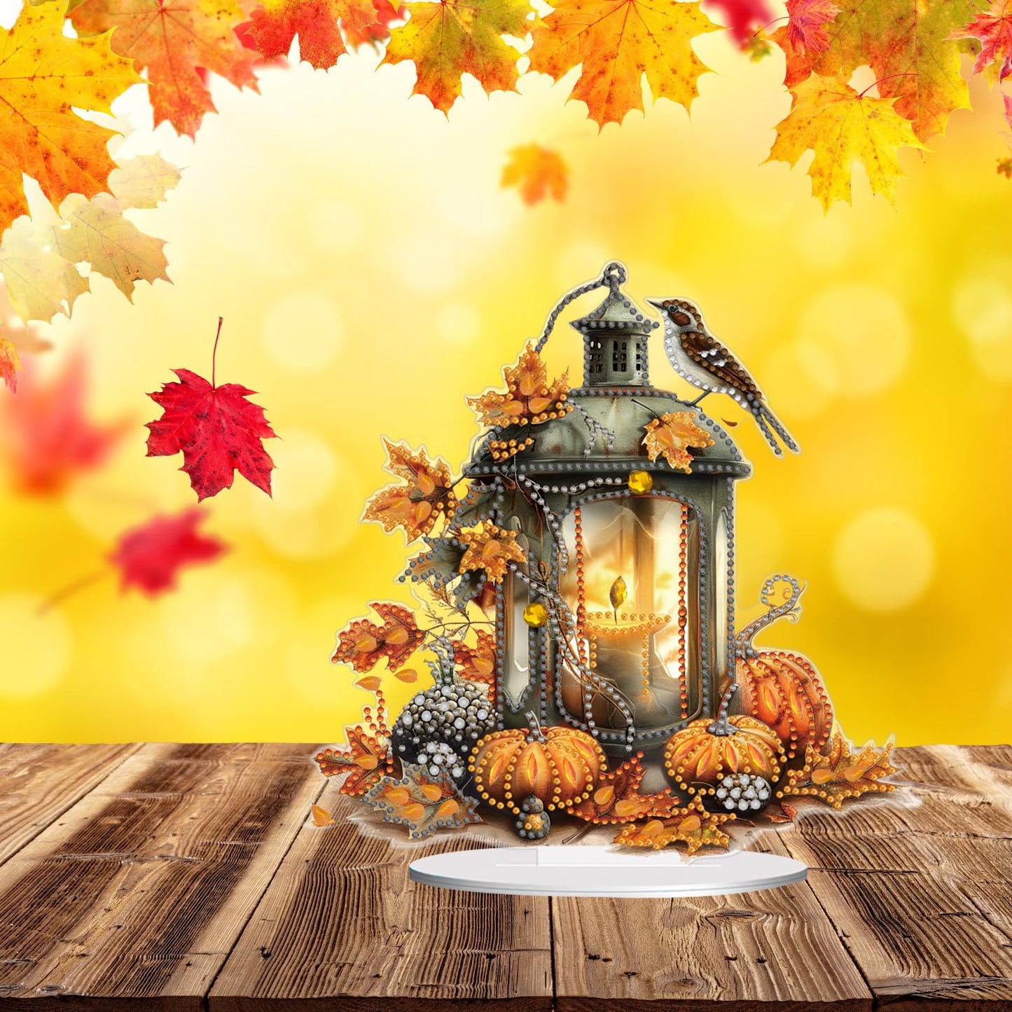 ARTopet DIY Diamond Desktop Ornament Autumn Special Shaped Crystal Diamond Art Painting Double Sided Pattern Single Sided Diamond Tabletop Ornaments Home Decor-Pumpkin Lantern
