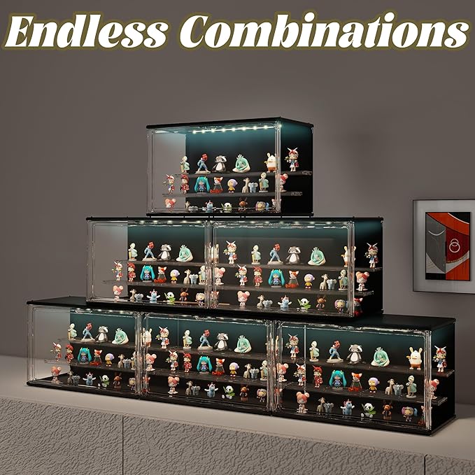 Clear Display Case for Collectibles, 3-Tier Adjustable Figure Display Case