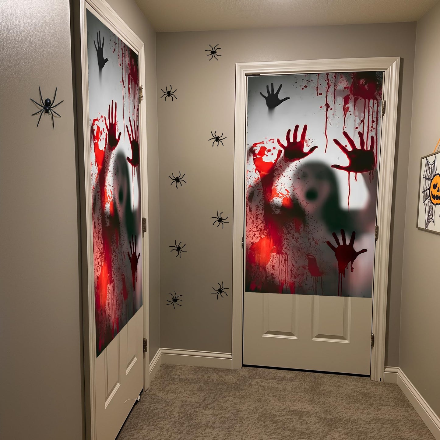 2PCS Halloween Giant Spooky Scary Window Posters - Creepy Party Decoration Haunted House Door Cover Creepy School Dormitory Window Cover 60" x 60"