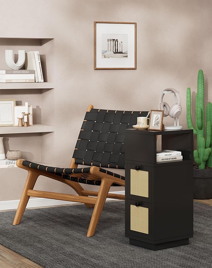 YMYNY Rattan Nightstands Set of 2, Boho Bedside Table