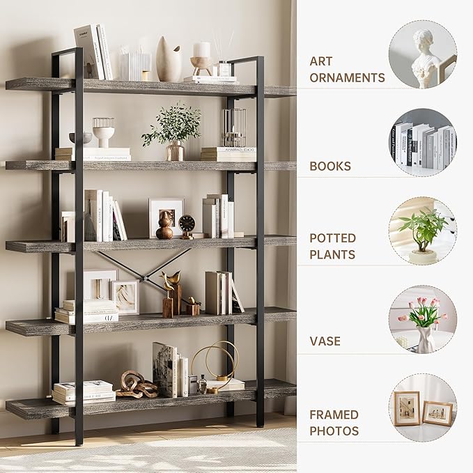 OtterOasis Heavy Duty 5-Tier Industrial Bookcase, 120lbs Shelf Capacity