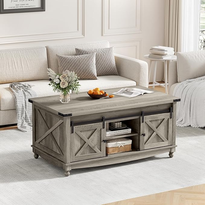 ALLSTAND 48" Farmhouse Lift Top Coffee Table