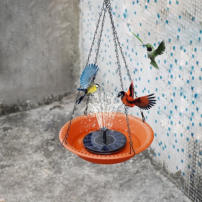 OVZILKI Bird Baths for Outdoors Heavy Duty, 10 inch BirdBath Bowl Only with Rust-Proof Black Chains, Hanging Bird Bath Hanging Bird-Feeder for Garden Backyard Decor (Terracotta 1 Pack)