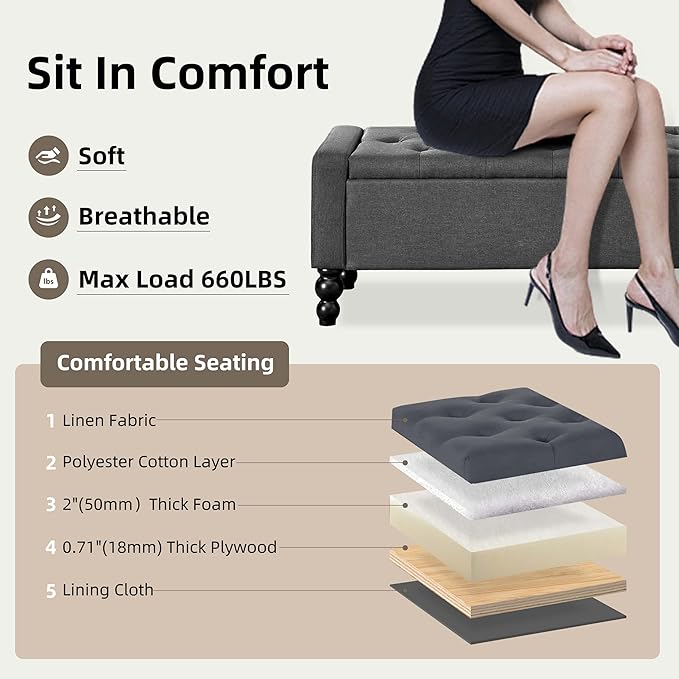 50" W Storage Ottoman Bench