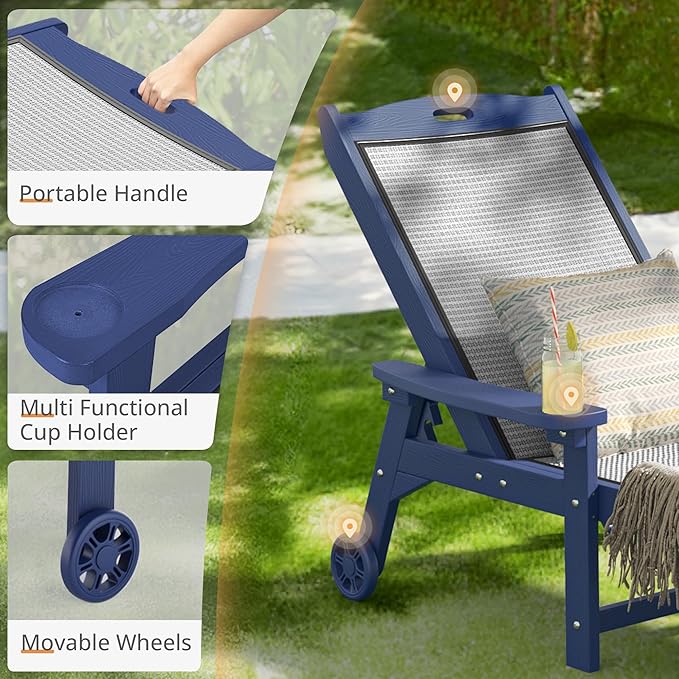 LUE BONA Chaise Lounge Chair Outdoor Set of 4, HDPS and HDPE Wicker Material