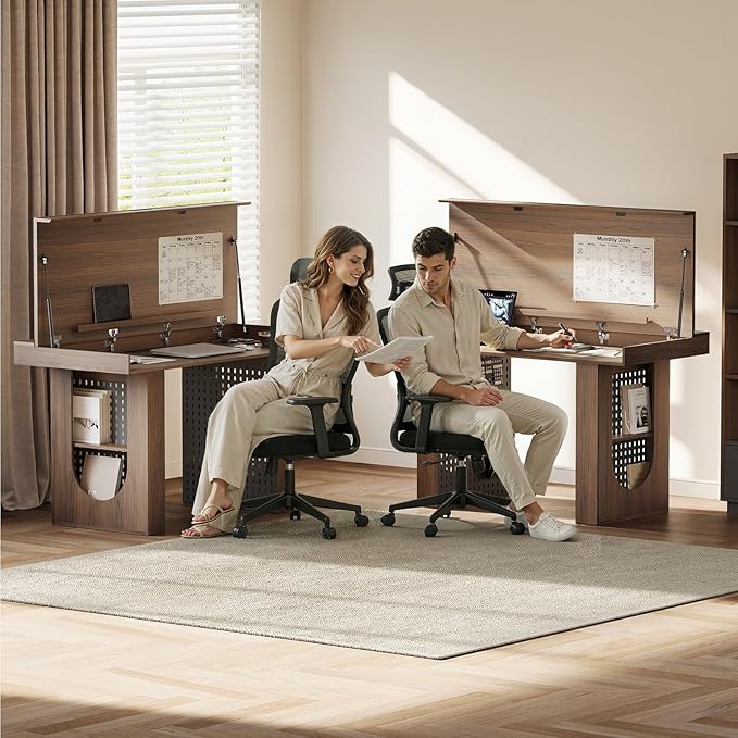 55" Convertible Computer Desk, 2-in-1 Flip-Top Desk & Dining Table