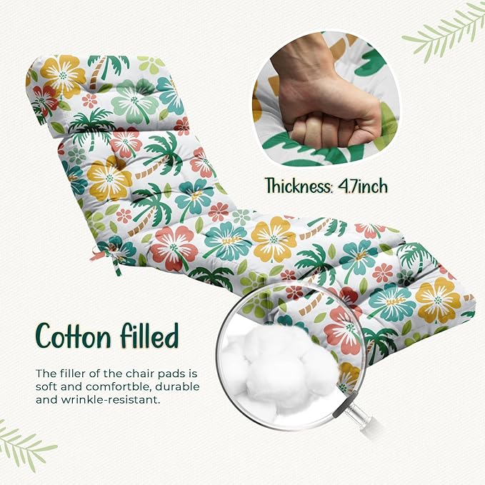 Outdoor Chaise Lounge Chair Cushion 75.1 x 22.8 x 4.7 Inches 100% Waterproof