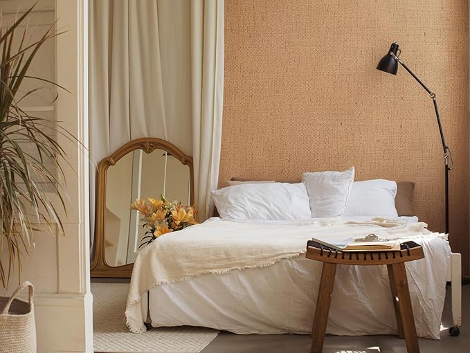 Brown Grasscloth Wallpaper Peel and Stick 393.7" Textured Brown Contact Paper