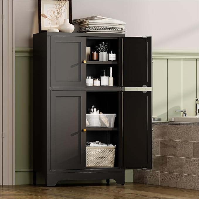 YAUWOH Bathroom Floor Cabinet, Metal Storage Cabinet