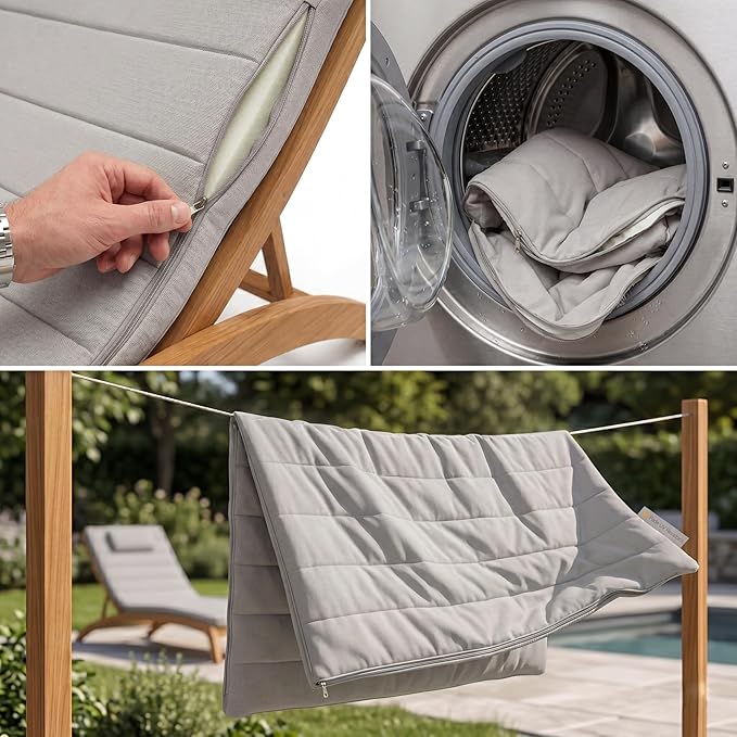 Quilted Chaise Lounge Outdoor Patio Furniture Cushions | Water-Resistant Patio