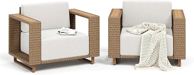 SUNSHINE VALLEY 2 Pieces Patio Furniture Set, Outdoor Rattan Wicker Armchairs