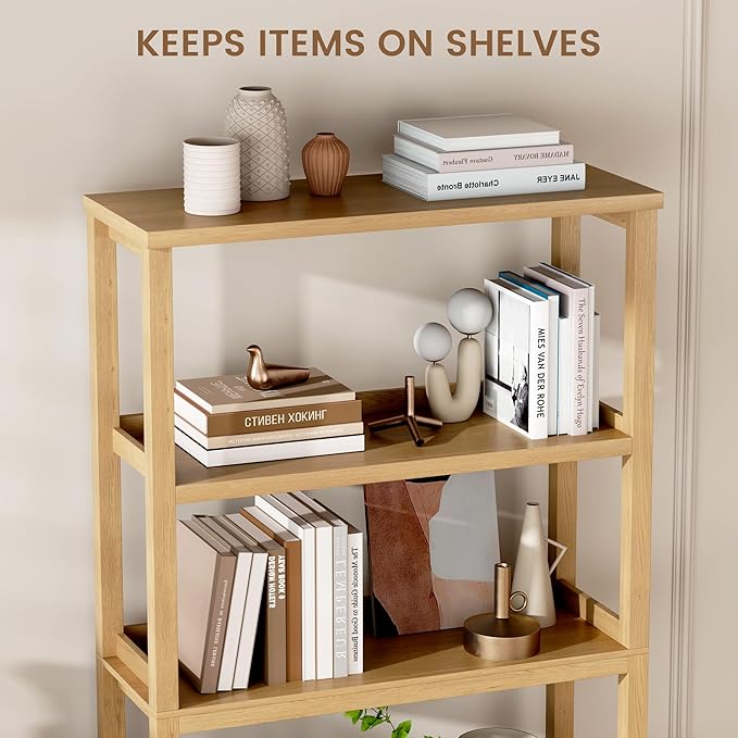 Vlsrka Wooden Bookshelf with Lights, 5 Tier Bookshelf with Storage, Tall