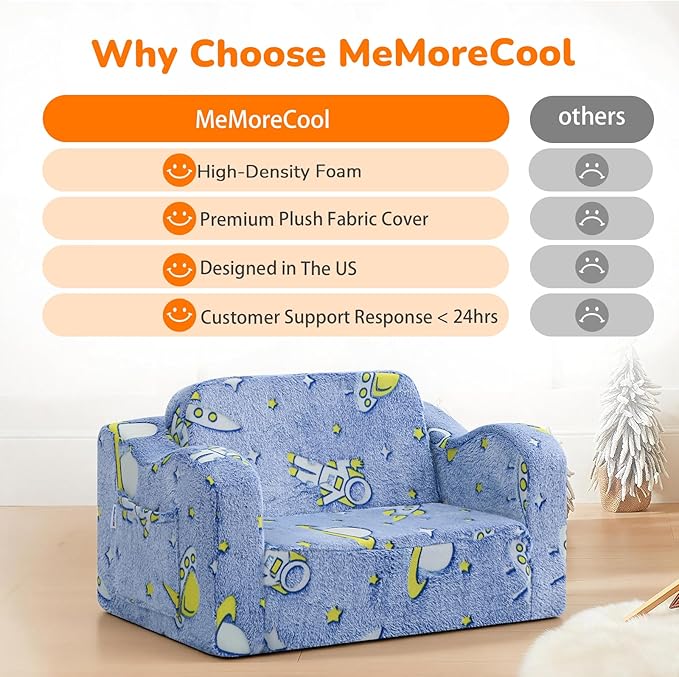 MeMoreCool Glowing Rocket Kids Chair, Glow-in-the-Dark Space Kids Couch