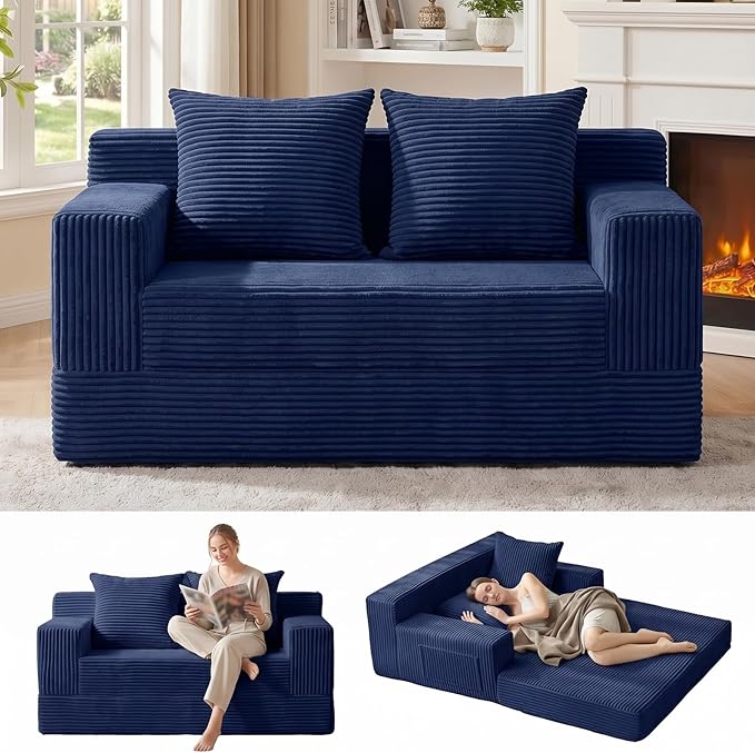 Erament Boneless Loveseat Convertible Sofa Bed, Folding Floor Futon Sleeper