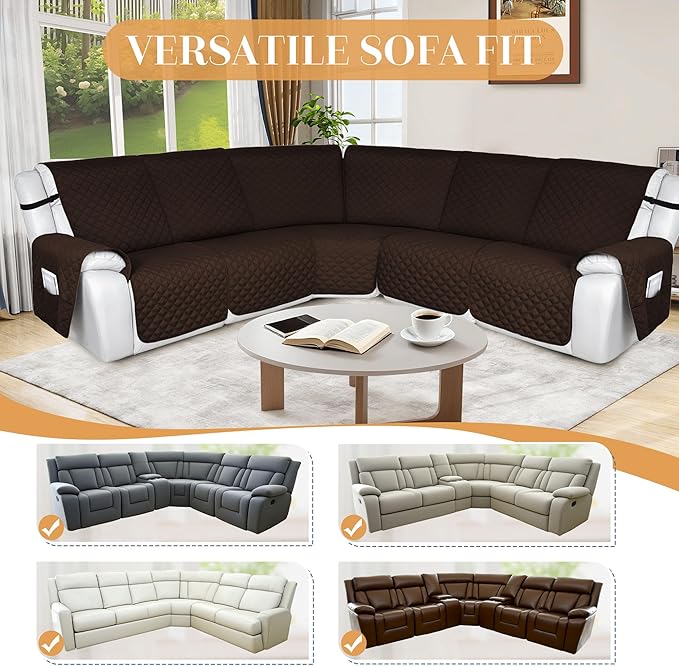 HDCAXKJ 100% Waterproof Reclining Sectional Couch Covers L Shape Recliner Sofa