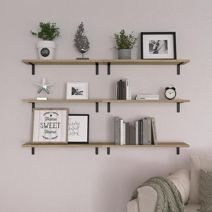 WOPITUES Wood Floating Shelves Set of 6, 24 inch Long Floating Shelves