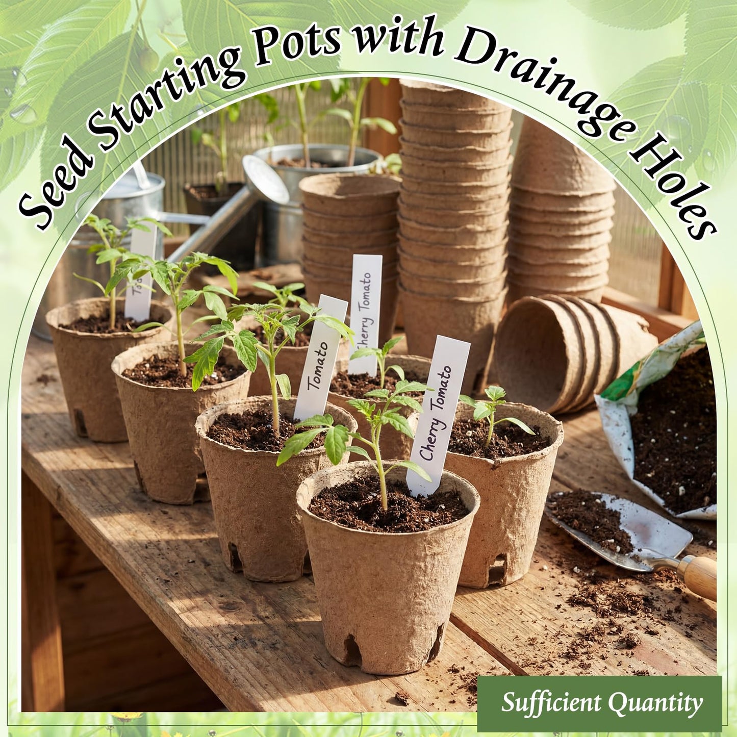 Ferrochef 240 Pcs 3.15 Inches Plant Seedling Starters Kit Peat Pots Round Plant Starter Pots with Drainage Holes Garden Germination Nursery Transplant Pot with 240 Labels and 2 Transplant Tool
