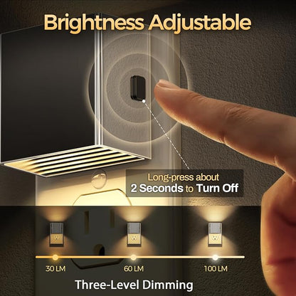 DORESshop LED Night Lights Plug into Wall [2 Pack], Plug in Nightlight, 3 Level Brightness Adjustable Night Light, Dusk to Dawn Sensor, Nightlights for Adults, Bedroom, Bathroom, Hallway, Silver Cover