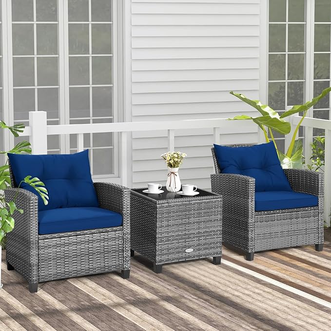 COSTWAY 3-Piece Patio Furniture Set, Outdoor Wicker Rattan Sofa