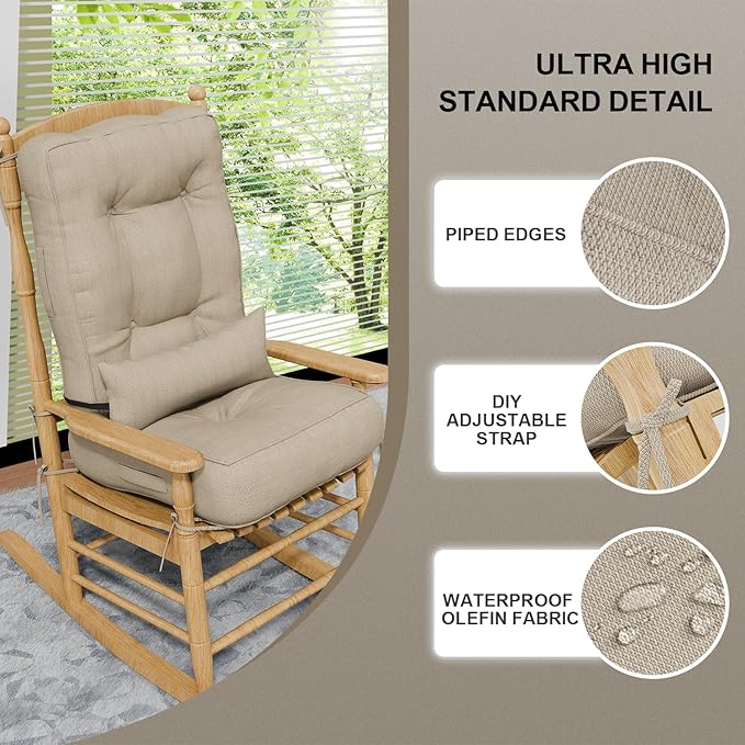 Rocking Chair Cushions with Pillow, Waterproof and Fade-Resistant Thicken