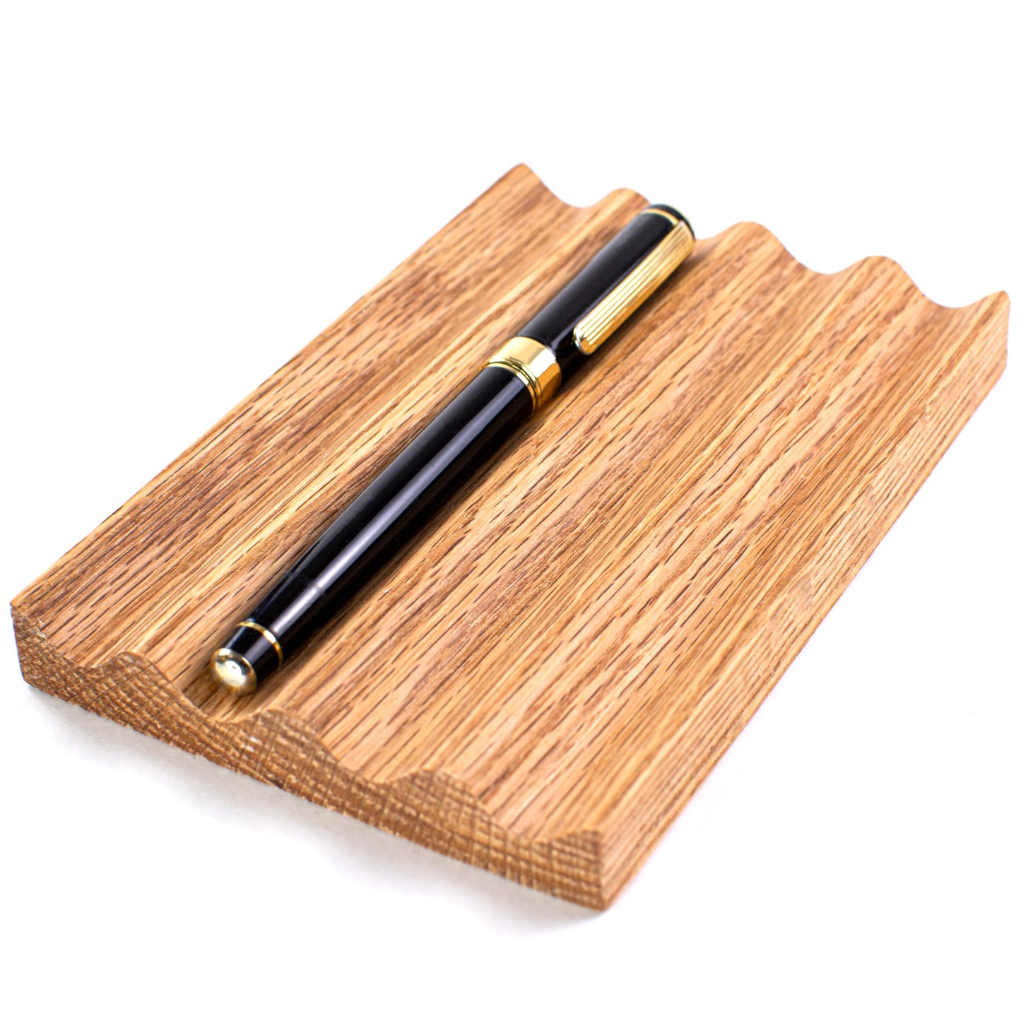 Vorovale Solid Oak Pen Tray, Minimalist Desk Organizer, Natural Wood Pen Holder with Rounded Wavy Channel, Handcrafted Office Accessory